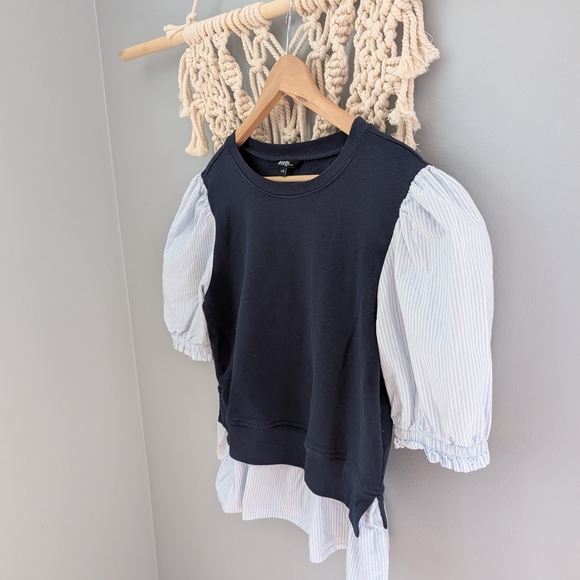 2/$20 George Navy and White Puff Sleeve Sweatshirt Large - Picture 4 of 4